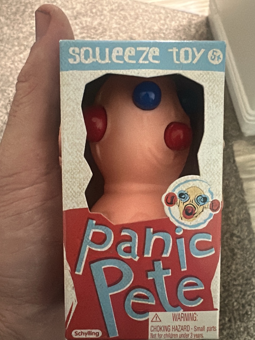 Panic Pete Squeeze Toy - Peach with Red & Blue Buttons